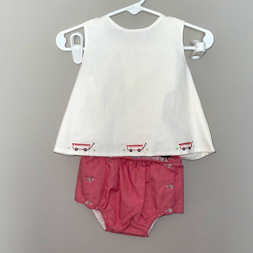 Remember Nguyen 9 month Embroidered Little Red Wagon Diaper Set